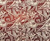 Hibiscus Plumeria Polynesian Tattoo Polyester Foil Fabric - Black And Rust, 36" X 60" (1 Yard)