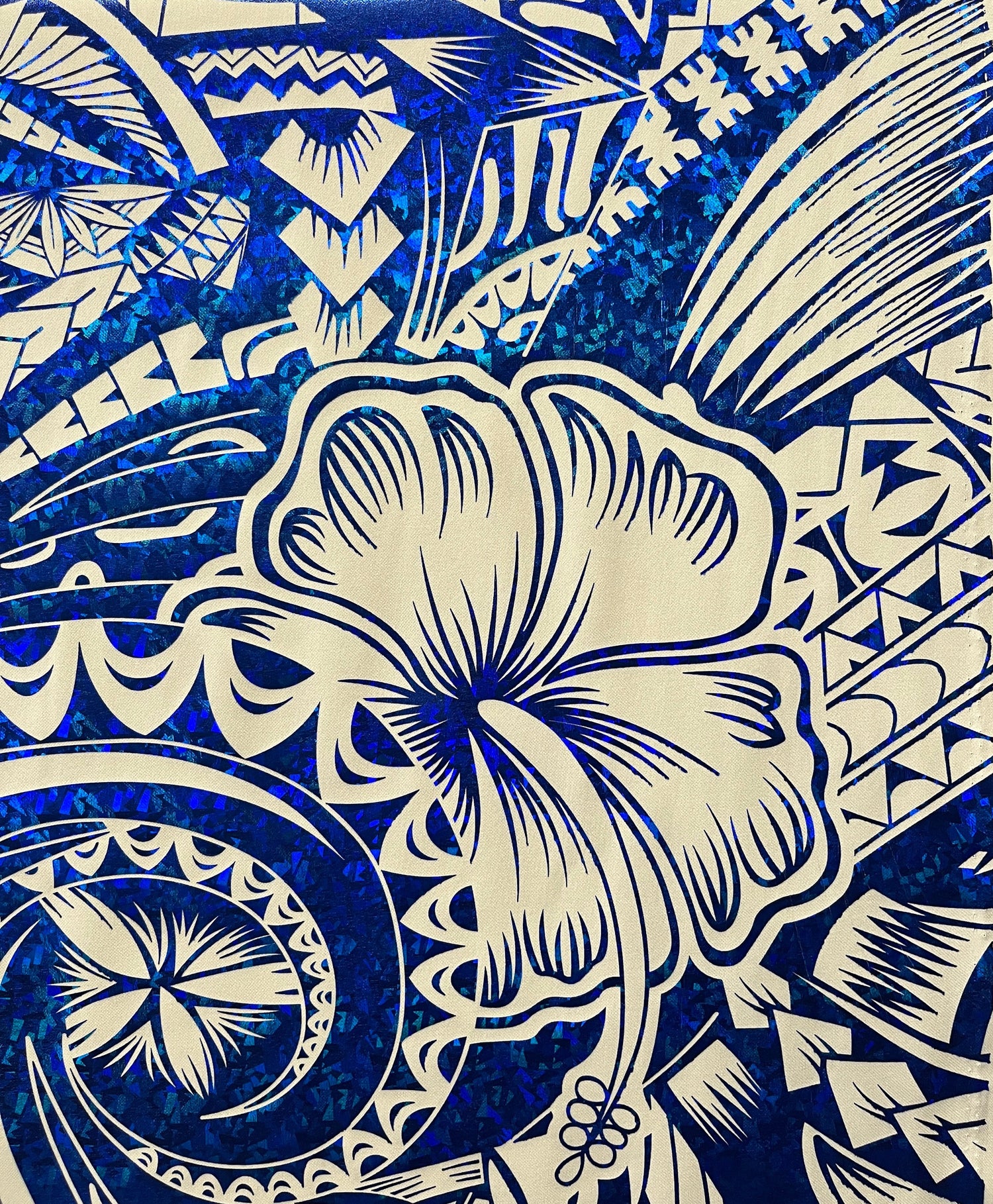 Polyester Foil Fabric Hibiscus Plumeria Polynesian Tattoo