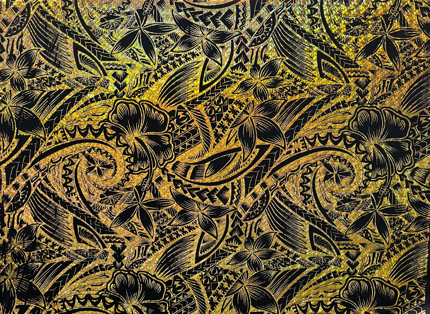 Polyester Foil Fabric Hibiscus Plumeria Polynesian Tattoo
