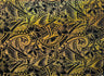 Hibiscus Plumeria Polynesian Tattoo Polyester Foil Fabric - Black And Rust, 36" X 60" (1 Yard)