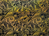 Hibiscus Plumeria Polynesian Tattoo Polyester Foil Fabric - Hibiscus Plumeria Polynesian Tattoo, Holographic Shine, 36" X 60" (1 Yard)