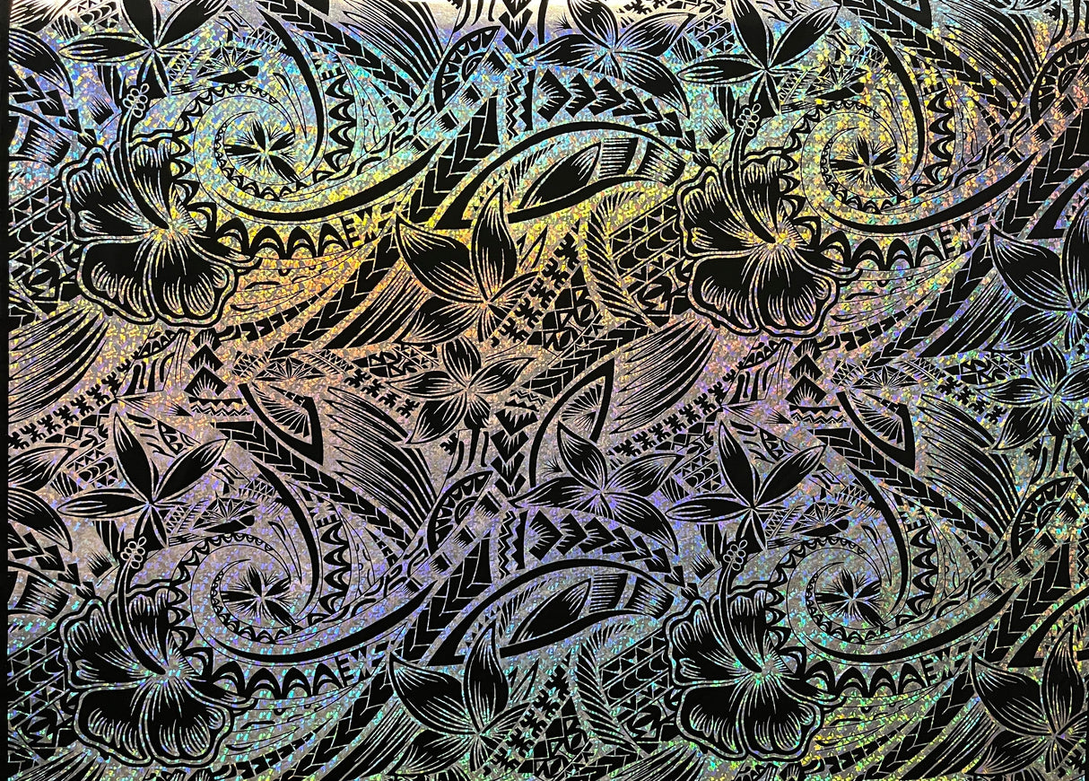 Polyester Foil Fabric Hibiscus Plumeria Polynesian Tattoo