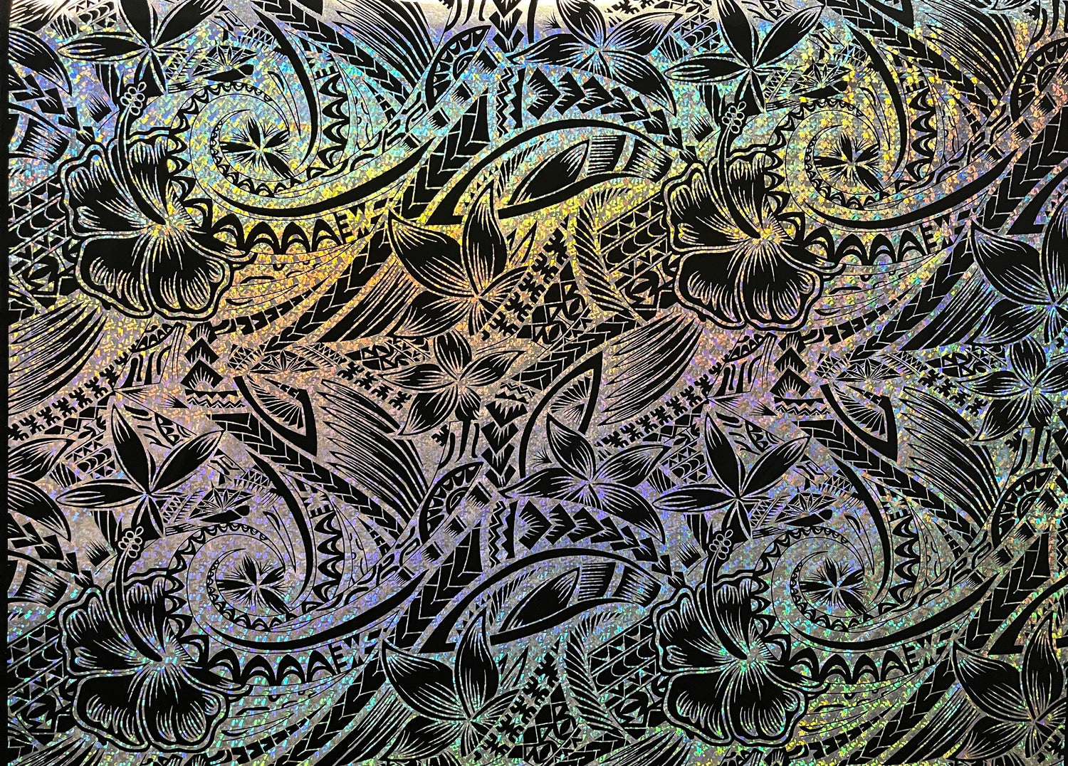Polyester Foil Fabric Hibiscus Plumeria Polynesian Tattoo