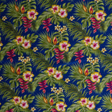 Rayon Poplin Hibiscus Plumeria Palm Leaves Fabric