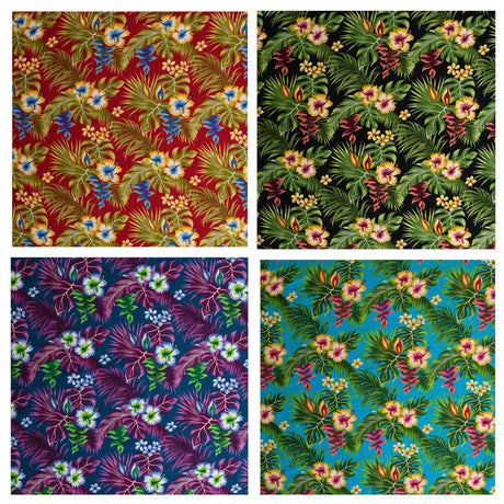 Rayon Poplin Hibiscus Plumeria Palm Leaves Fabric