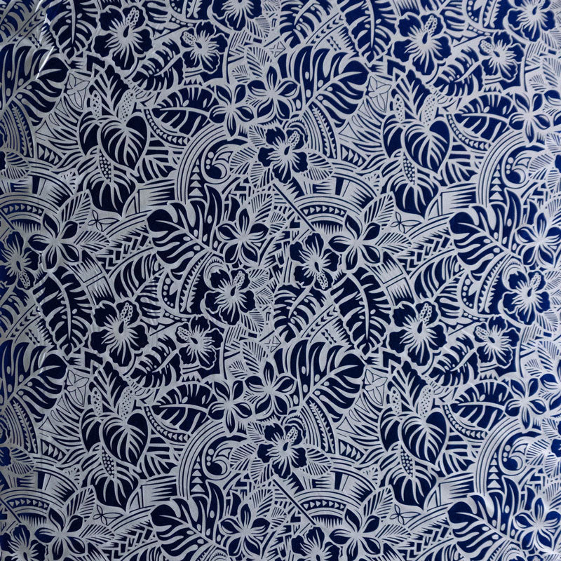 Hibiscus Plumeria Tiare Monstera Musa Acuminata Anthurium Leaves Printed Polyester Foil Fabric - Tropical Leaf Print, 36" X 60" (1 Yard)