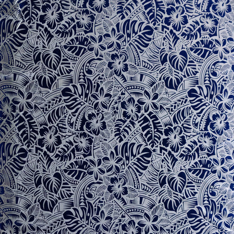 Hibiscus Plumeria Tiare Monstera Musa Acuminata Anthurium Leaves Printed Polyester Foil Fabric - Tropical Leaf Print, 36" X 60" (1 Yard)