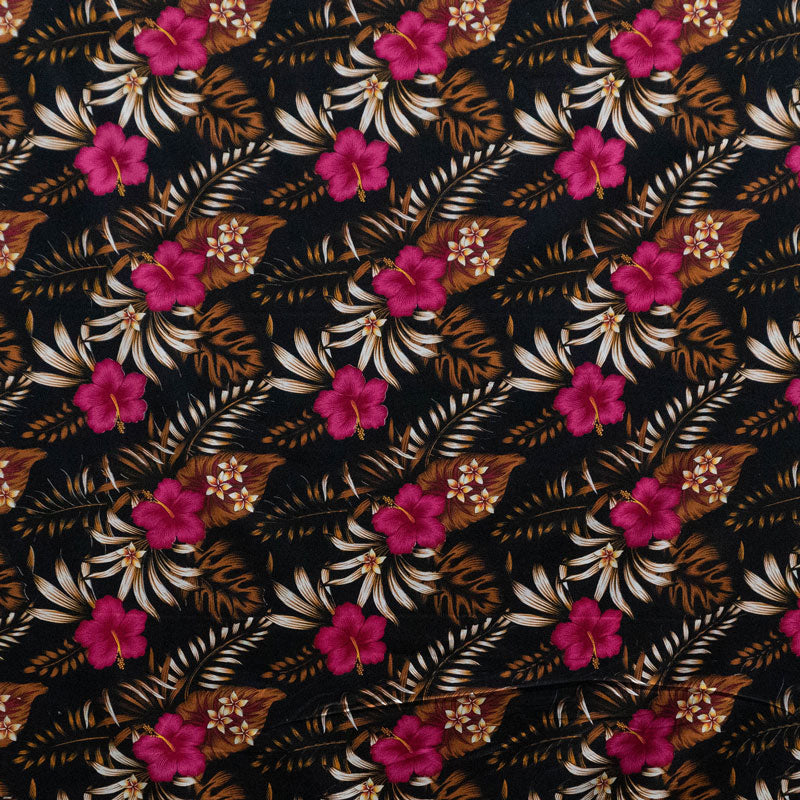 Cotton Fabric Hibiscus Plumeria Tropical Leaves Print
