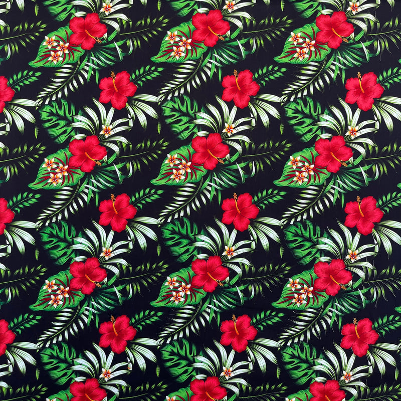 Cotton Fabric Hibiscus Plumeria Tropical Leaves Print