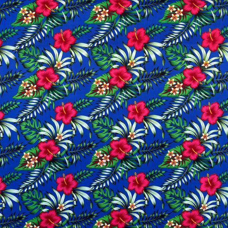 Cotton Fabric Hibiscus Plumeria Tropical Leaves Print