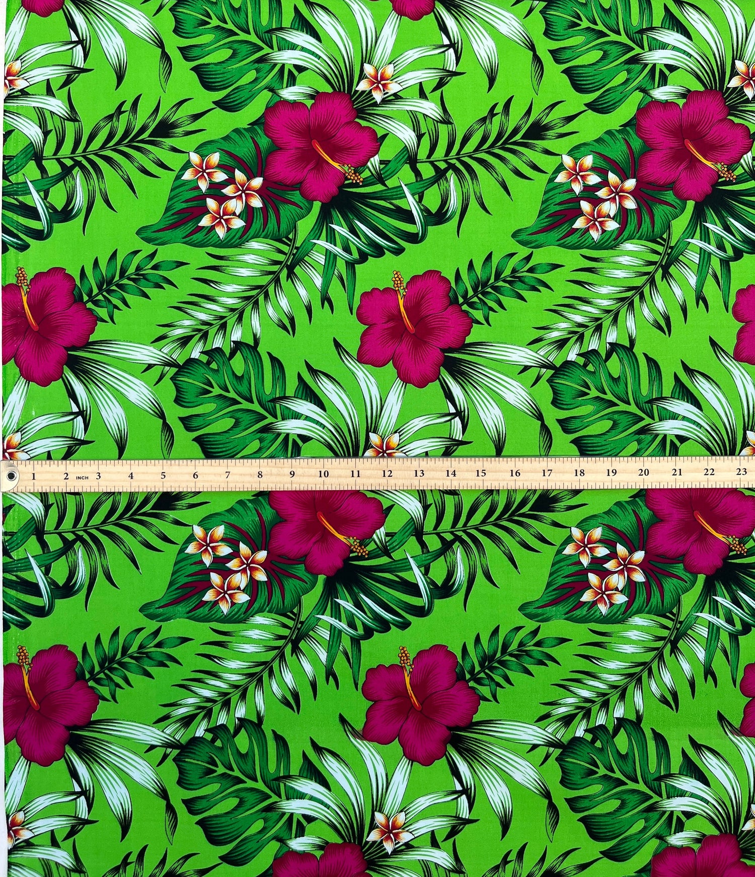 Cotton Fabric Hibiscus Plumeria Tropical Leaves Print