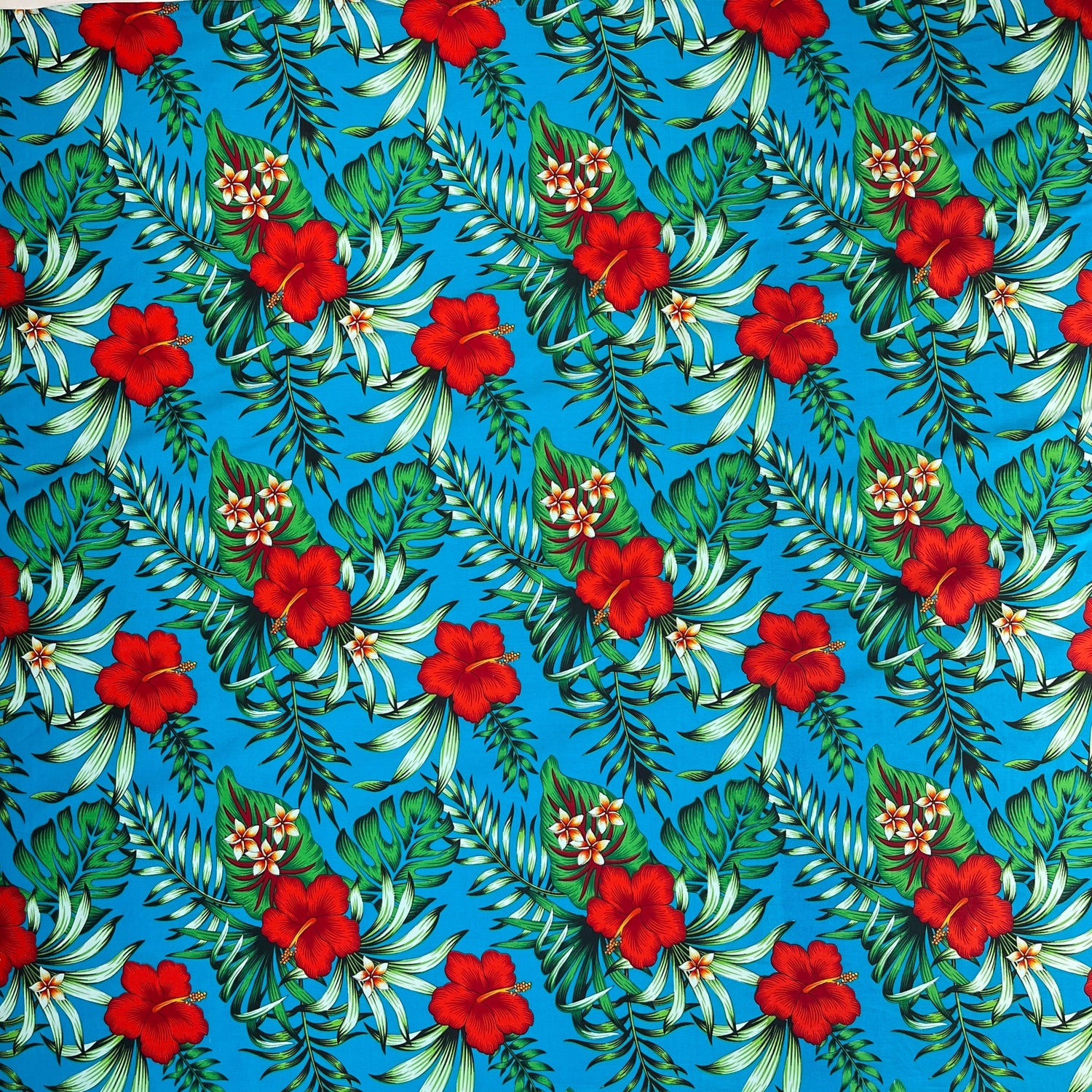 Cotton Fabric Hibiscus Plumeria Tropical Leaves Print