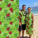 Hibiscus Plumeria Tropical Leaves All Over Design Cotton Fabric - Tropical Floral Print, 36" X 45" (1 Yard)