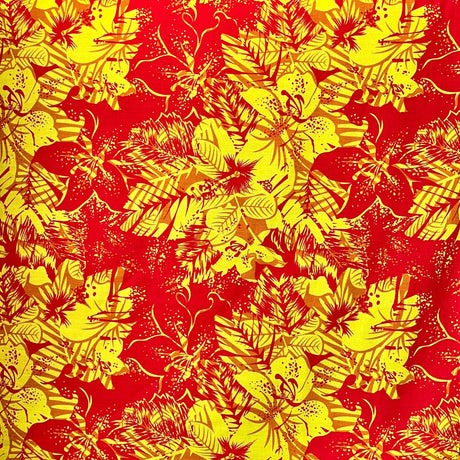 Hibiscus Plumeria Tropical Leaves Cotton Light Barkcloth Fabric - Ivory, Green, Fuchsia, Orange, Turquoise & Purple, 36" X 45" (1 Yard)