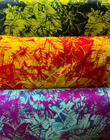Hibiscus Plumeria Tropical Leaves Cotton Light Barkcloth Fabric - Ivory, Green, Fuchsia, Orange, Turquoise & Purple, 36" X 45" (1 Yard)