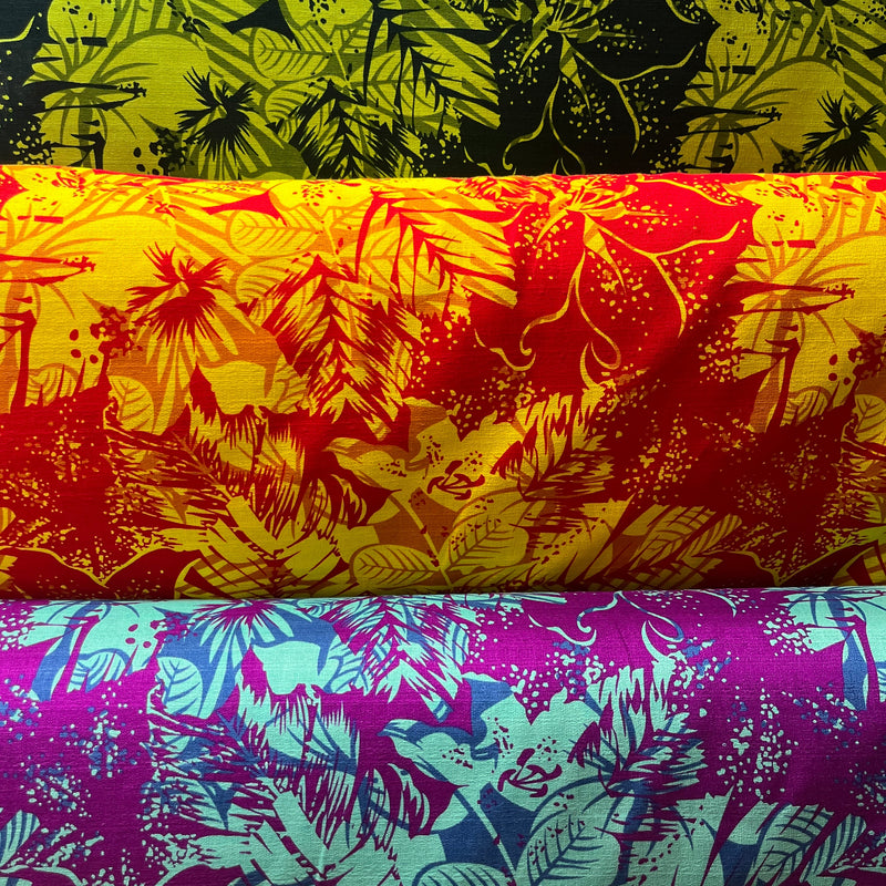 Hibiscus Plumeria Tropical Leaves Cotton Light Barkcloth Fabric - Hibiscus And Plumeria Floral Tropical Leaves Print, 36" X 45" (1 Yard)