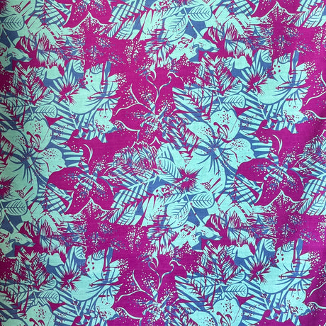 Hibiscus Plumeria Tropical Leaves Cotton Light Barkcloth Fabric - Hibiscus And Plumeria Floral Tropical Leaves Print, 36" X 45" (1 Yard)