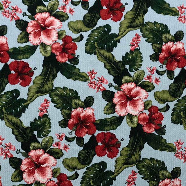 Hibiscus Plumeria W/ Monstera & Banana Leaf 100 Percent Cotton Fabric - Tropical Floral Leaf Print, 56-58" Width (1 Yard)