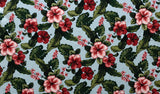 Hibiscus Plumeria W/ Monstera & Banana Leaf 100 Percent Cotton Fabric - Tropical Floral Leaf Print, 56-58" Width (1 Yard)