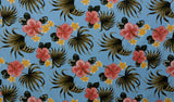 Hibiscus Plumerias Palm & Elephant Ear Leaves Cotton Fabric - Tropical Floral Leaf Print, 56" Width (1 Yard)
