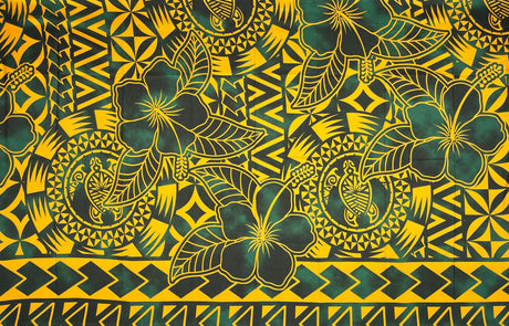 Hibiscus Sea Turtle Polyester Fabric - Polynesian Hibiscus And Sea Turtle Print, 72" L X 45" W (1 Sarong)
