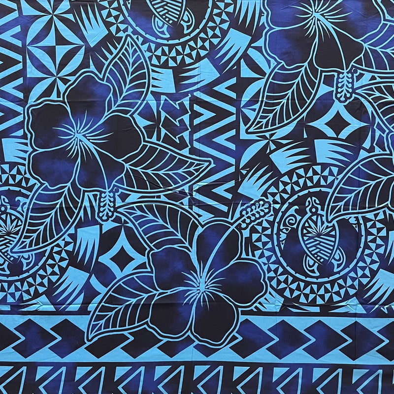 Hibiscus Sea Turtle Polyester Fabric - Polynesian Hibiscus And Sea Turtle Print, 72" L X 45" W (1 Sarong)