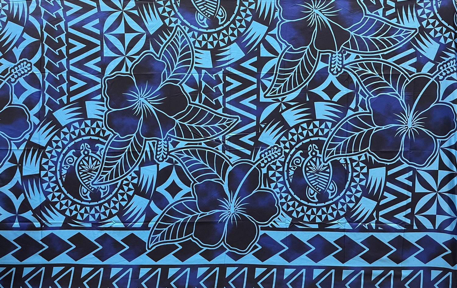 Hibiscus Sea Turtle Polyester Fabric - Polynesian Hibiscus And Sea Turtle Print, 72" L X 45" W (1 Sarong)