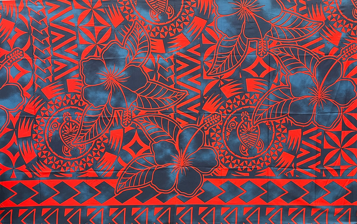 Hibiscus Sea Turtle Polyester Fabric - Hibiscus And Sea Turtle Print, 72" X 45" (1 Sarong)