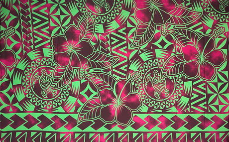 Hibiscus Sea Turtle Polyester Fabric - Polynesian Hibiscus And Sea Turtle Print, 72" L X 45" W (1 Sarong)