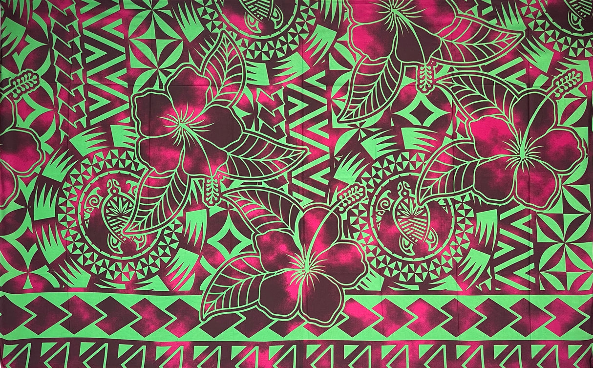 Hibiscus Sea Turtle Polyester Fabric - Hibiscus And Sea Turtle Print, 72" X 45" (1 Sarong)