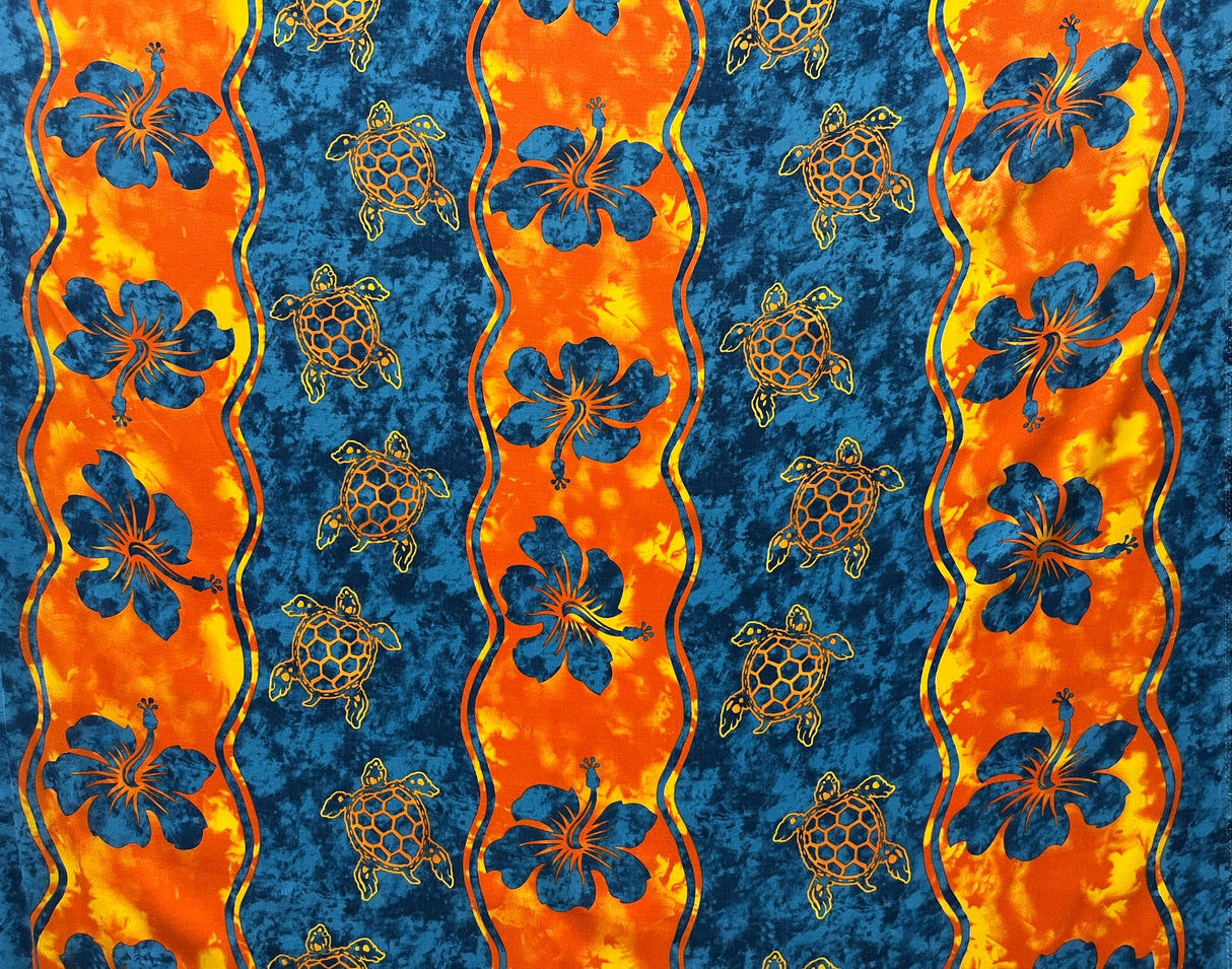 Hibiscus Sea Turtle Rayon Challis Fabric - Magenta And Lime Green, Brown And Orange, Blue Green And Orange, Green And Gold Brown, Royal Blue And Cedar, 36" X 45" (1 Yard)