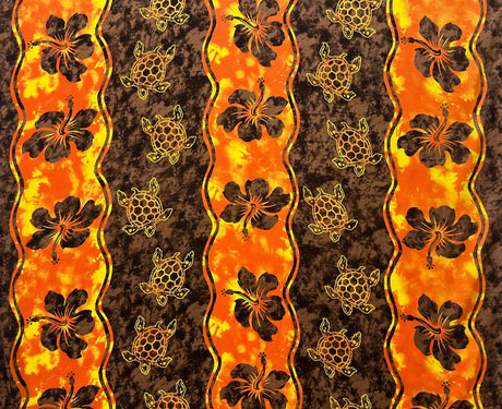 Hibiscus Sea Turtle Rayon Challis Fabric - Magenta And Lime Green, 36" X 45" (1 Yard)