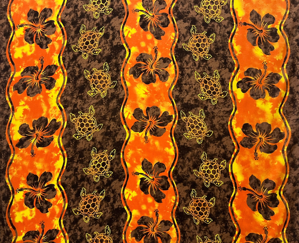 Hibiscus Sea Turtle Rayon Challis Fabric - Magenta And Lime Green, Brown And Orange, Blue Green And Orange, Green And Gold Brown, Royal Blue And Cedar, 36" X 45" (1 Yard)