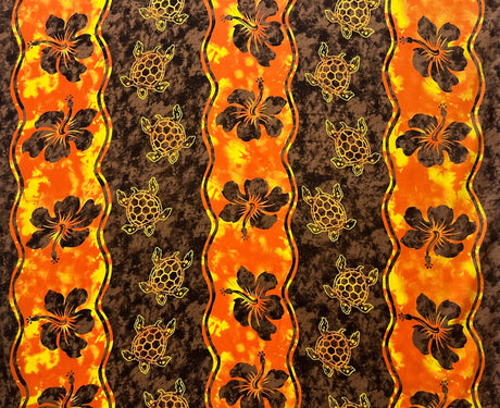 Hibiscus Sea Turtle Rayon Challis Fabric - Magenta And Lime Green, Brown And Orange, Blue Green And Orange, Green And Gold Brown, Royal Blue And Cedar, 36" X 45" (1 Yard)