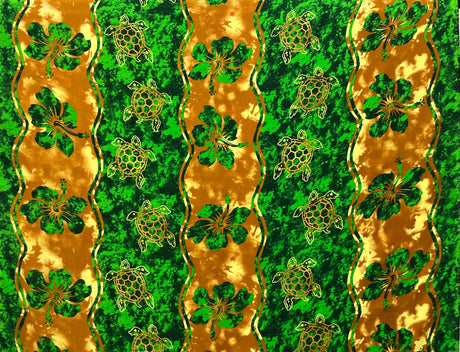 Hibiscus Sea Turtle Rayon Challis Fabric - Magenta And Lime Green, Brown And Orange, Blue Green And Orange, Green And Gold Brown, Royal Blue And Cedar, 36" X 45" (1 Yard)