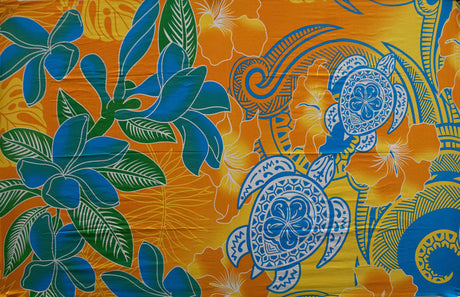 Hibiscus Tiare Turtle Sarong Polyester Fabric - Samoan Polynesian Border Print, 72" L x 45" W (1 Piece)