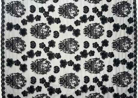 Hibiscus Tonga Seal Lace Polyester Fabric - Hibiscus Tonga Seal Pattern, 50" Width (1 Yard)