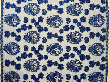 Hibiscus Tonga Seal Lace Polyester Fabric - Hibiscus Tonga Seal Pattern, 50" Width (1 Yard)