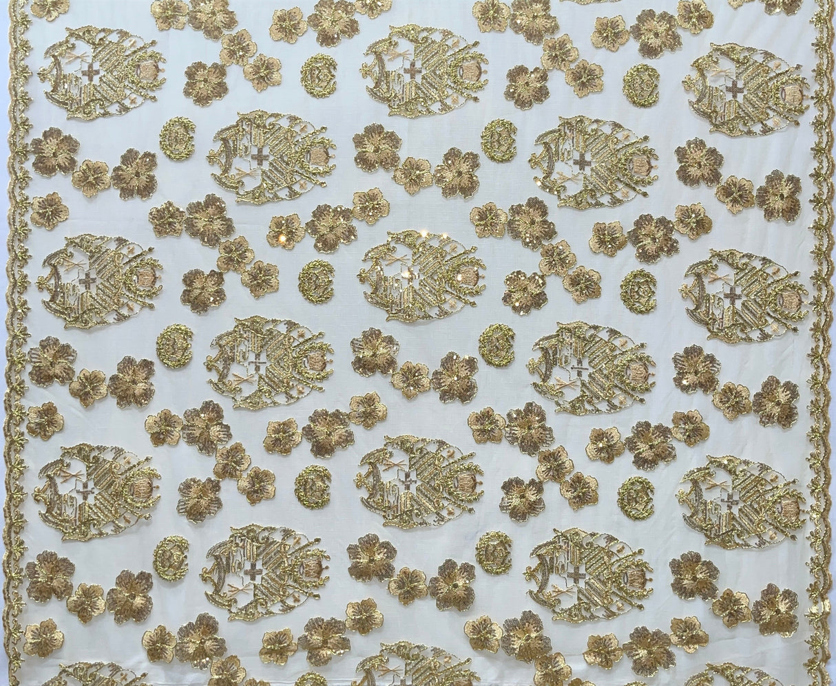 Hibiscus Tonga Seal Lace Polyester Fabric - Hibiscus Tonga Seal Pattern, 50" Width (1 Yard)