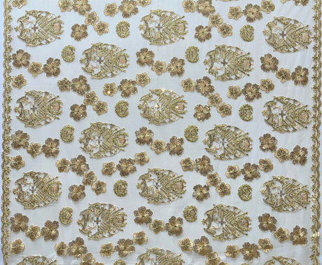 Hibiscus Tonga Seal Polyester Lace Fabric - Tonga Seal With Hibiscus Flowers, 50" Width, 36" Yard Cut (1 Yard)