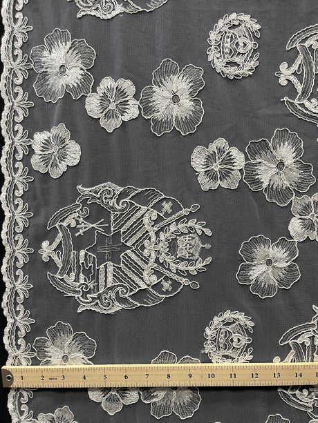 Hibiscus Tonga Seal Lace Polyester Fabric - Hibiscus Tonga Seal Pattern, 50" Width (1 Yard)
