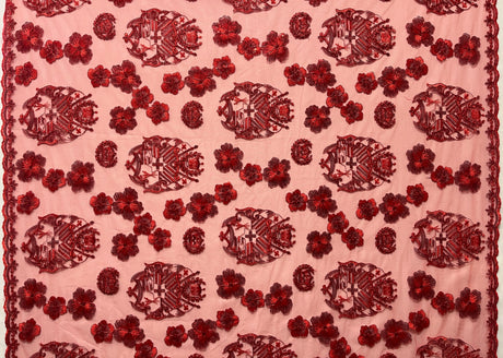 Hibiscus Tonga Seal Lace Polyester Fabric - Hibiscus Tonga Seal Pattern, 50" Width (1 Yard)