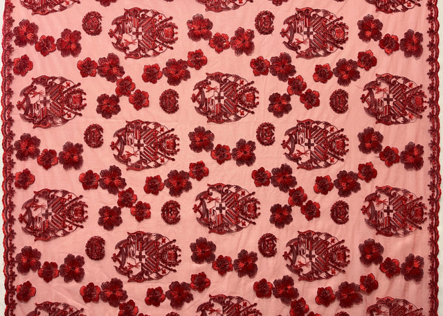 Hibiscus Tonga Seal Lace Polyester Fabric - Hibiscus Tonga Seal Pattern, 50" Width (1 Yard)