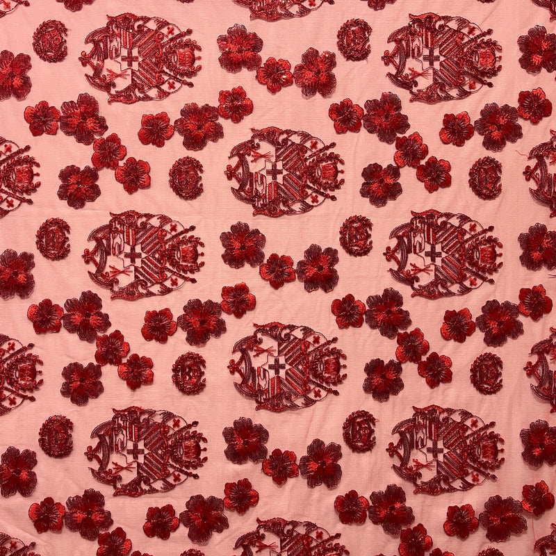 Hibiscus Tonga Seal Polyester Lace Fabric - Tonga Seal With Hibiscus Flowers, 50" Width, 36" Yard Cut (1 Yard)