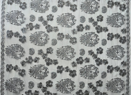Hibiscus Tonga Seal Polyester Lace Fabric - Tonga Seal With Hibiscus Flowers, 50" Width, 36" Yard Cut (1 Yard)