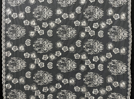 Hibiscus Tonga Seal Lace Polyester Fabric - Hibiscus Tonga Seal Pattern, 50" Width (1 Yard)