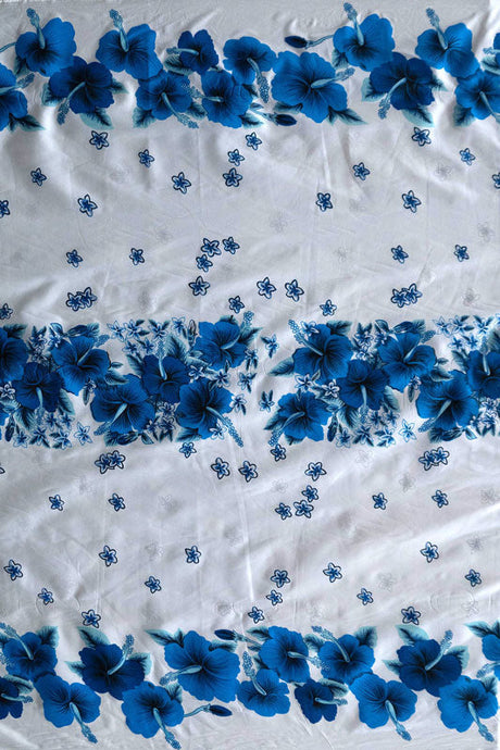 Hibiscus Triple Border Polyester Fabric - Hibiscus Floral Triple Border, 60" Width (1 Yard)