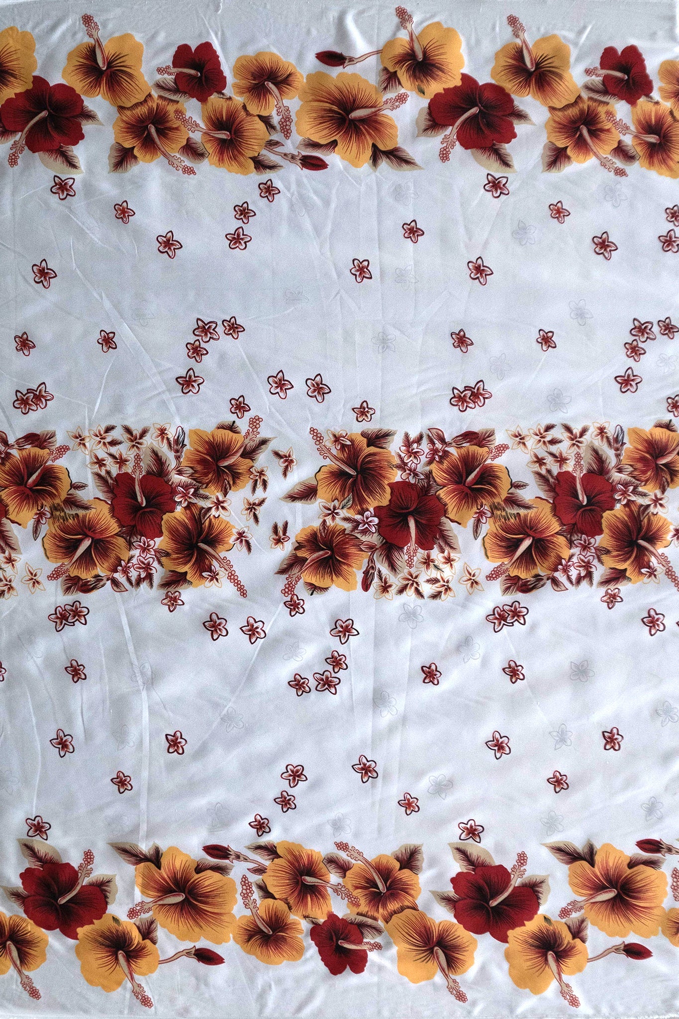 Hibiscus Triple Border Polyester Fabric - Hibiscus Flowers, Triple Border Print, 60" Width (1 Yard)