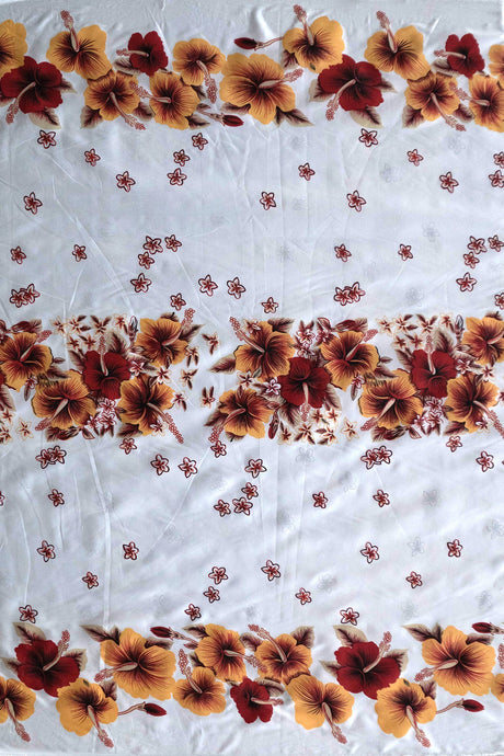 Hibiscus Triple Border Polyester Fabric - Hibiscus Flowers, Triple Border Print, 60" Width (1 Yard)