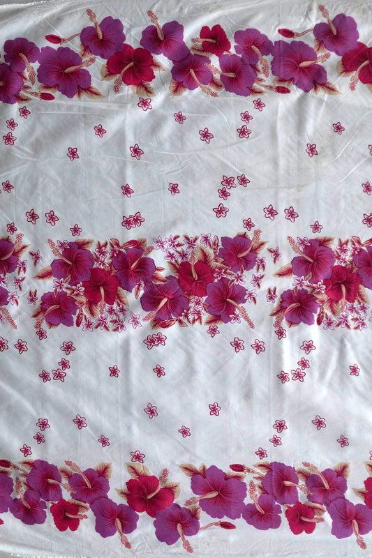 Hibiscus Triple Border Polyester Fabric - Hibiscus Floral Triple Border, 60" Width (1 Yard)